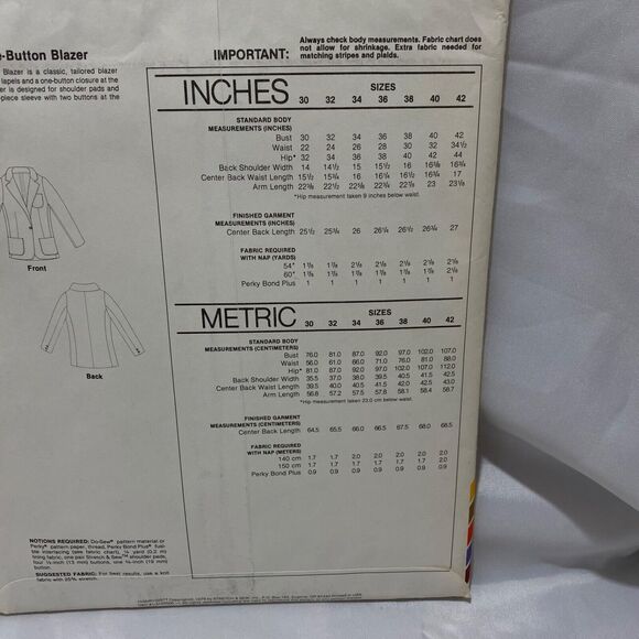 1979 Stretch and Sew One Button Blazer Design Patterns By Ann Person - Picture 7 of 9